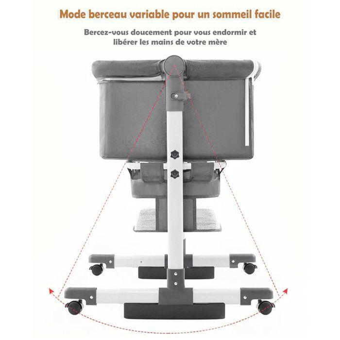 Cuna colecho para bebés de 0 a 36 meses, altura ajustable, con colchón, mosquitera, cesta de almacenamiento y ruedas - Gris