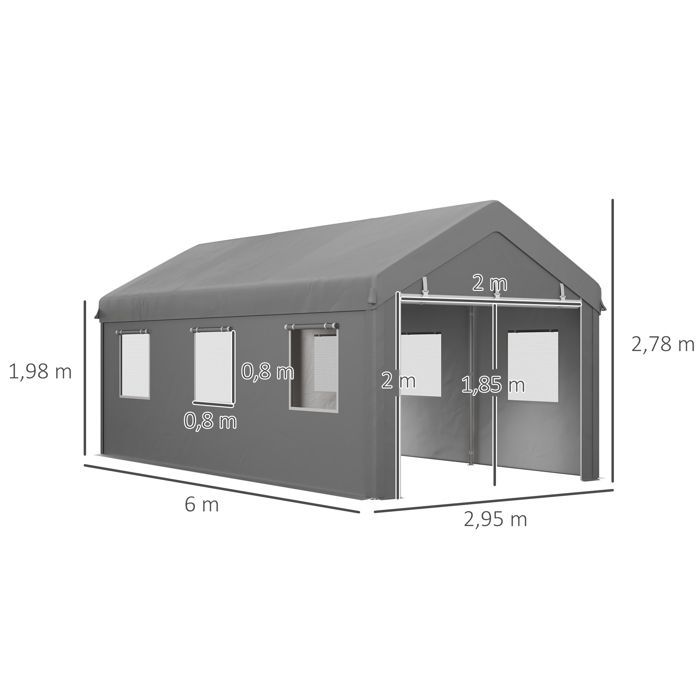 Cochera Outsunny - 600x295x278cm - PE - gris