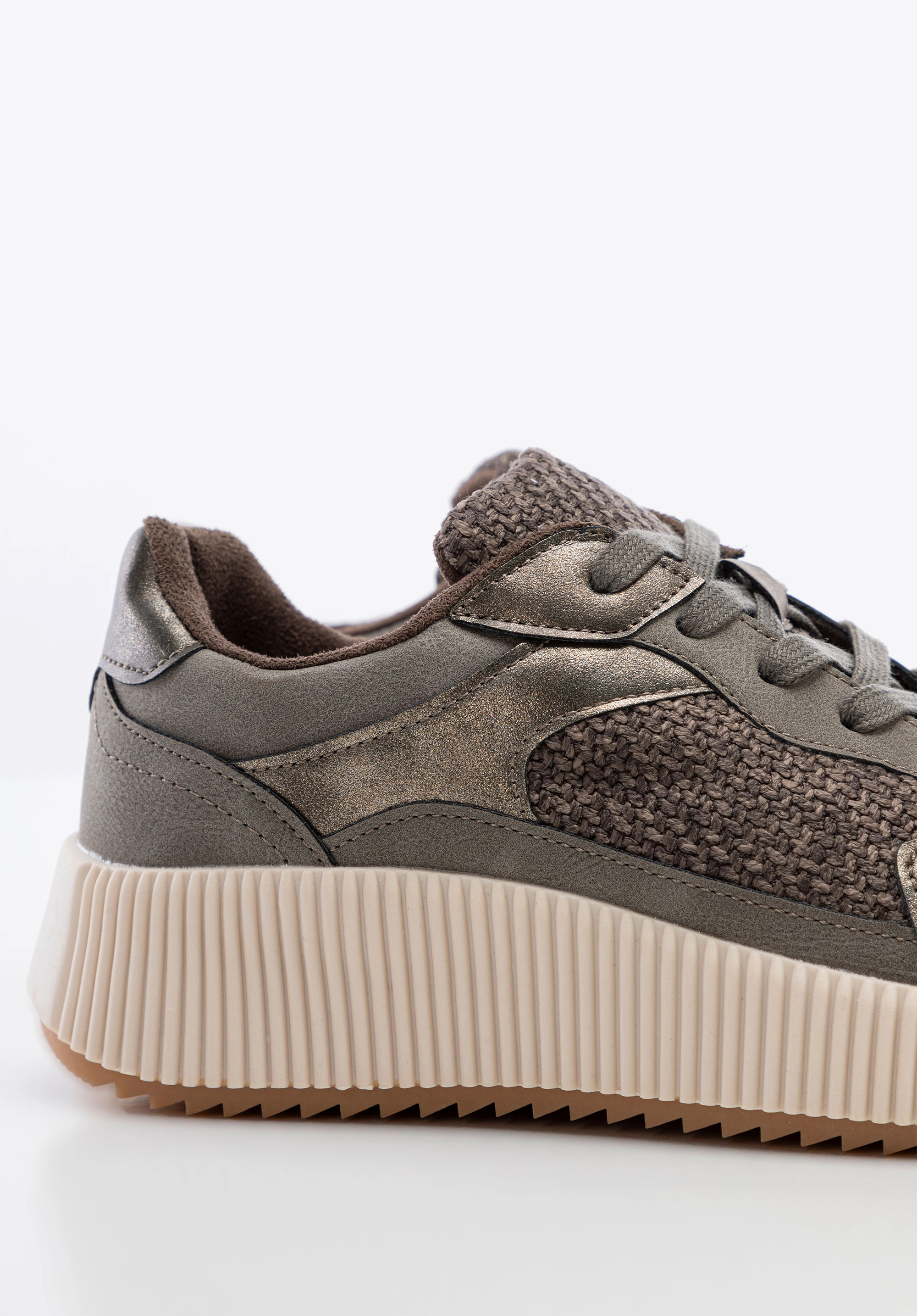 Damskie sneakersy na grubej platformie szaro - brązowe