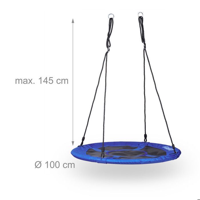 Columpio redondo tipo nido de pájaro Relaxdays para jardín con asiento, carga máxima 100 kg, para exteriores, alto x ancho x profundidad: 145 x 100 x 100 cm, azul