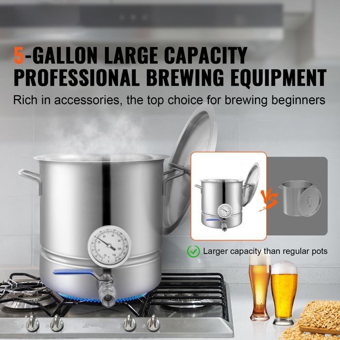 Pentola per birra Duoku da 5 galloni in acciaio inox - Bollitore a triplo strato - Accessori per la produzione di birra in casa - Coperchio