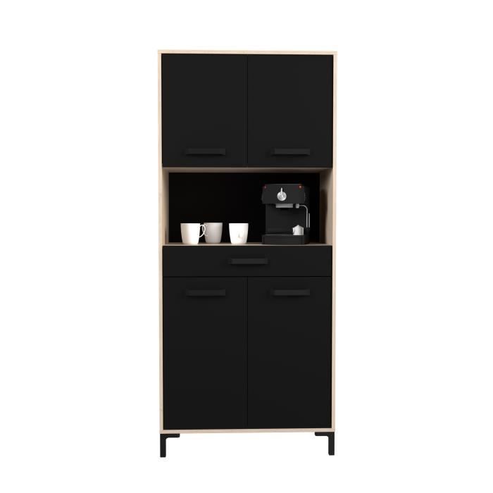 Aparador de cocina FACTORY - Acabado en roble y negro - 2 puertas + 1 cajón - Modular - Ancho 80 x Profundidad 43,3 x Alto 185 cm