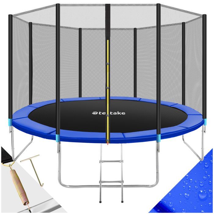Cama elástica - TECTAKE - GARFUNKY Modelo B Cama elástica com lona de salto em aço resistente, 396 cm - Preto/azul