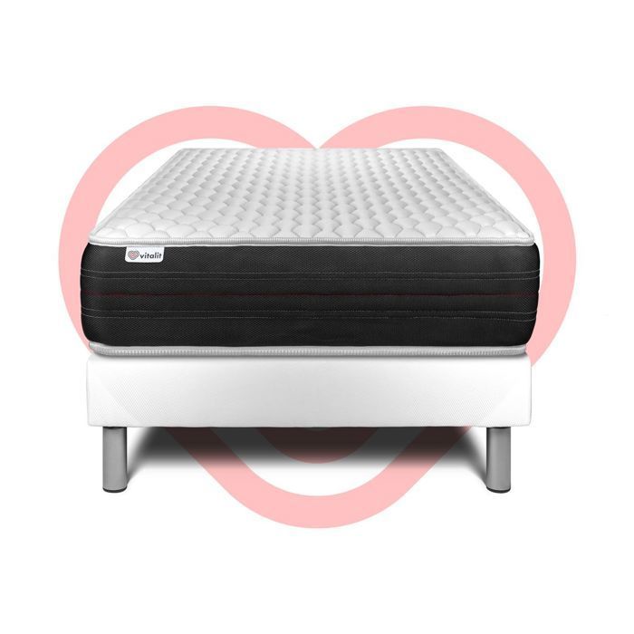 Mattress and Bed Base Set 90x200 cm - White Bed Base (pre-assembled) - Vitalspring White
