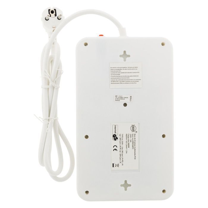 Regleta Schuko de 8 tomas con funciones de FILTRO, TV, ADSL y FAX - Blanca - Zenitech