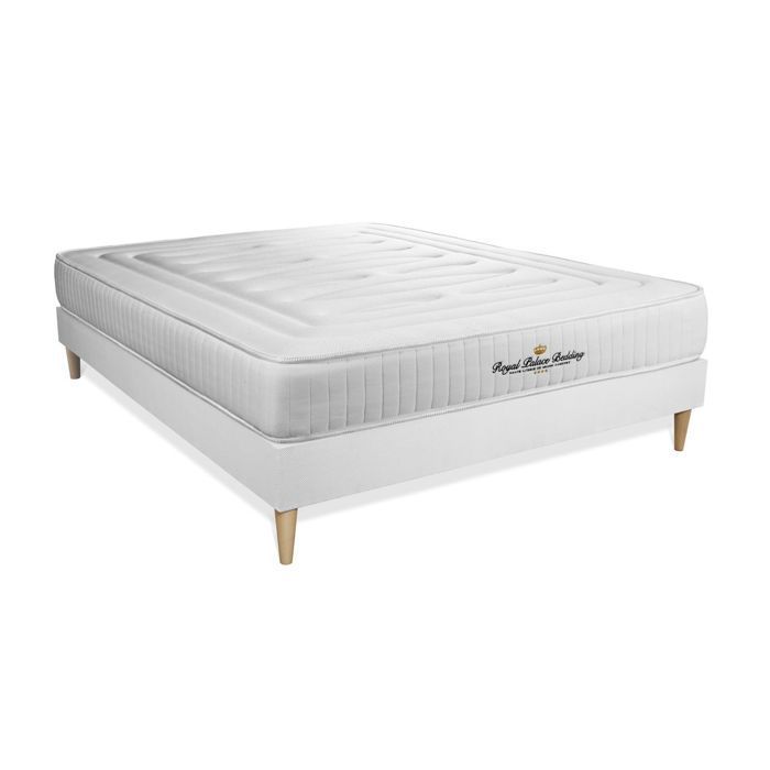 Ensemble sommier matelas 140x200 - LANCASTER - Ressorts ensachés - Mémoire de forme - Ferme - Blanc