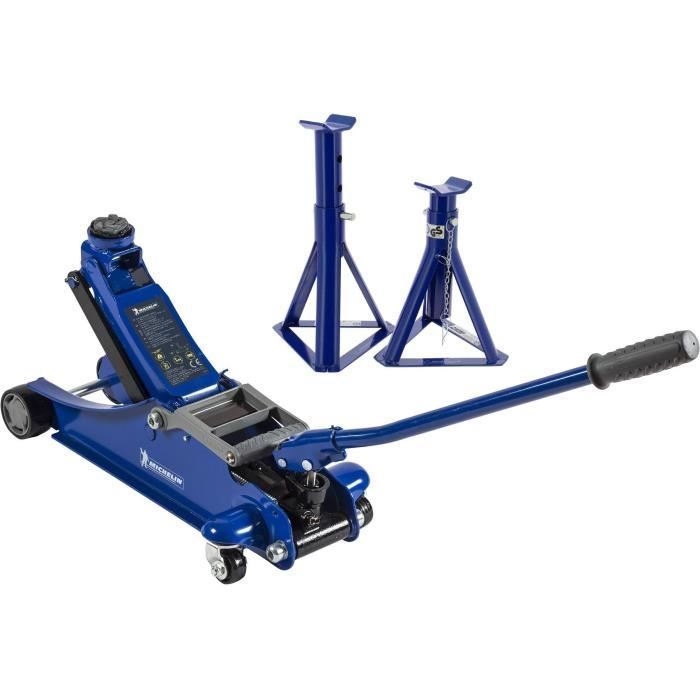 Hydraulische rolkrik van 1,8 ton + 2 assteunen van 2 ton - MICHELIN - Hefhoogte krik: 105-350 mm - Hefhoogte assteunen: 266-355 mm