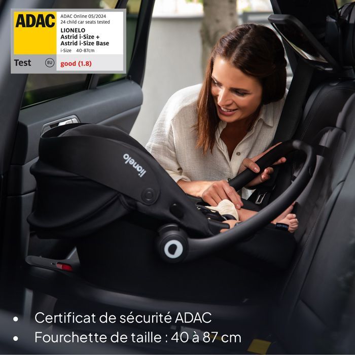 LIONELO Astrid i-Size Autositz (40–87 cm) mit ISOFIX-Basis – ADAC – Babyschale – Leichtgewicht – Creme