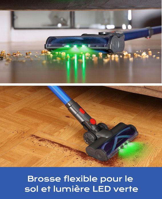 Ivormentico Aspirateur Balai sans Fil,50Mins/40K PA Aspirateur sans Fil,Aspirateur Balai avec LED Verte, Aspirateur avec Brosse