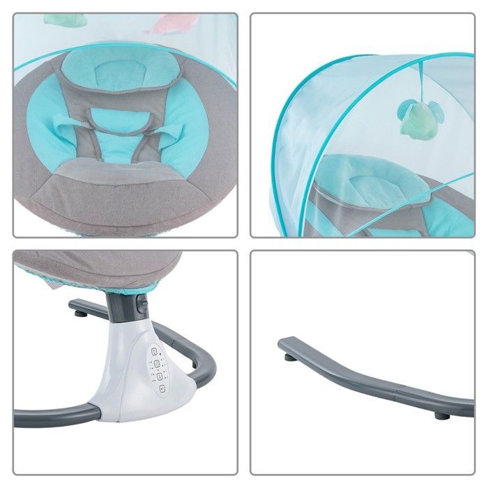 Balancelle Électrique Bébé 1-12 Mois, Balancement Automatique 4 Angles, Musique Bluetooth, Télécommande, Pliable et Sécurisée