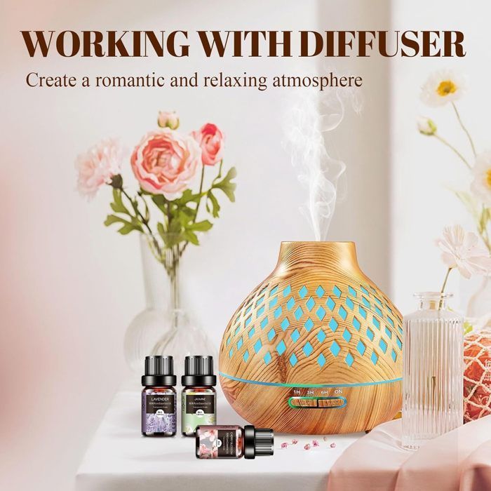 Kit de 6 x 10 ml de aceites esenciales florales 100% naturales - Aromaterapia relajante para difusor - Flor de cerezo, té blanco, jazmín, lavanda