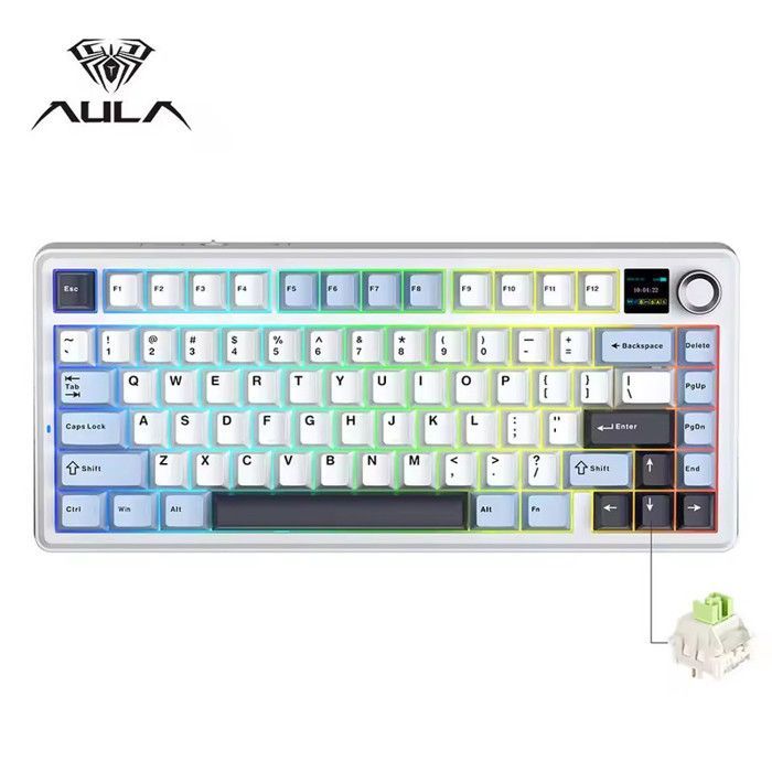 Tastiera meccanica da gioco wireless Aula F75 75% - 3 modalità, struttura a guarnizione, switch intercambiabili, tasti RGB - Blu ghiaccio