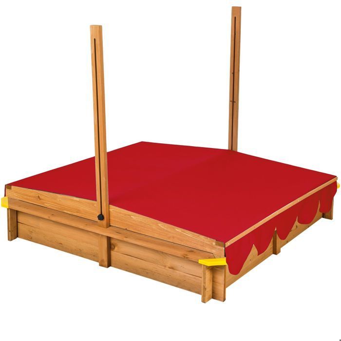 Arenero - TECTAKE - EMILIA Jardín de infancia con techo y terraza de madera 120 x 120 x 120 cm - Rojo