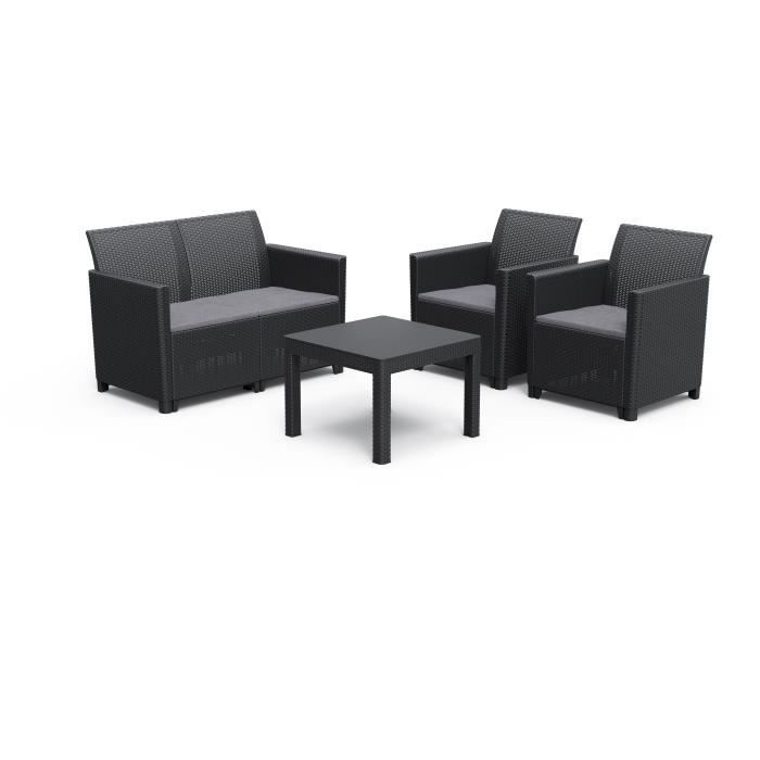 Salon de jardin en résine imitation rotin tressé - Noir - Avec table basse - KETER - 4 personnes - MARIE