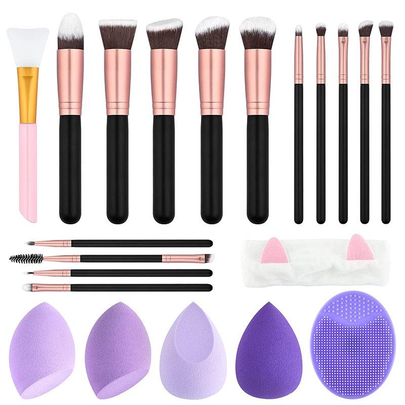 Conjunto de Pincéis de Maquiagem LighSele, 14 Pincéis de Maquiagem com 4 Esponjas de Maquiagem, 1 Faixa de Cabelo, 1 Pincel Facial, Conjunto Profissional de Pincéis para Base, Pó, Sombra e Corretivo, Dourado Rosé