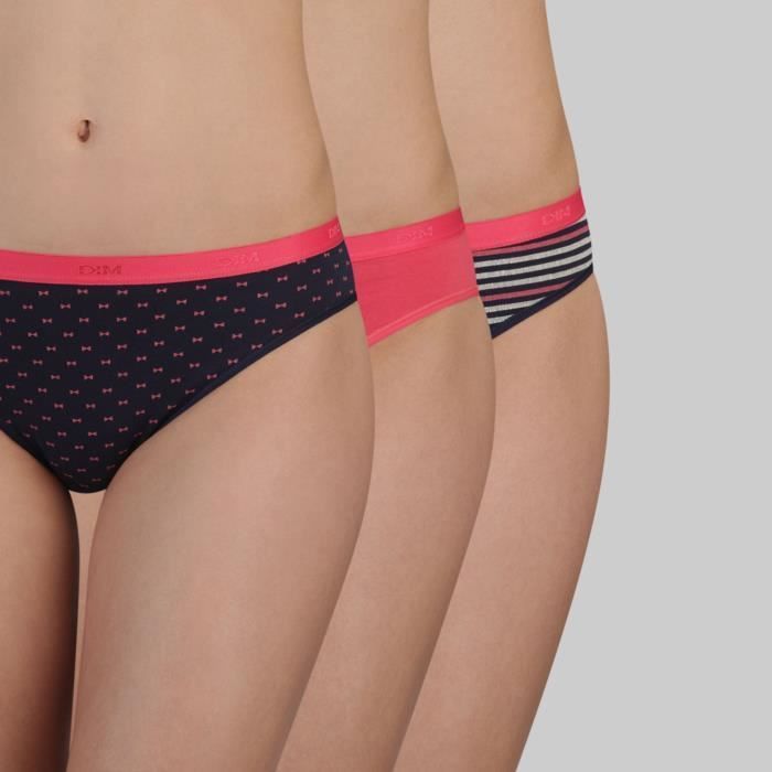 Pacote com 3 pares de lenços de bolso DIM Slip Les Pockets em algodão, rosa claro.