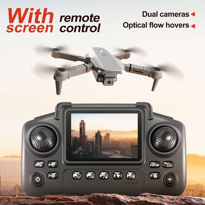 Drone with Camera, Remote Control with Screen, Foldable RC Quadcopter Drone for Beginners, Toy for Boys and Girls, Christmas Gifts, Gray