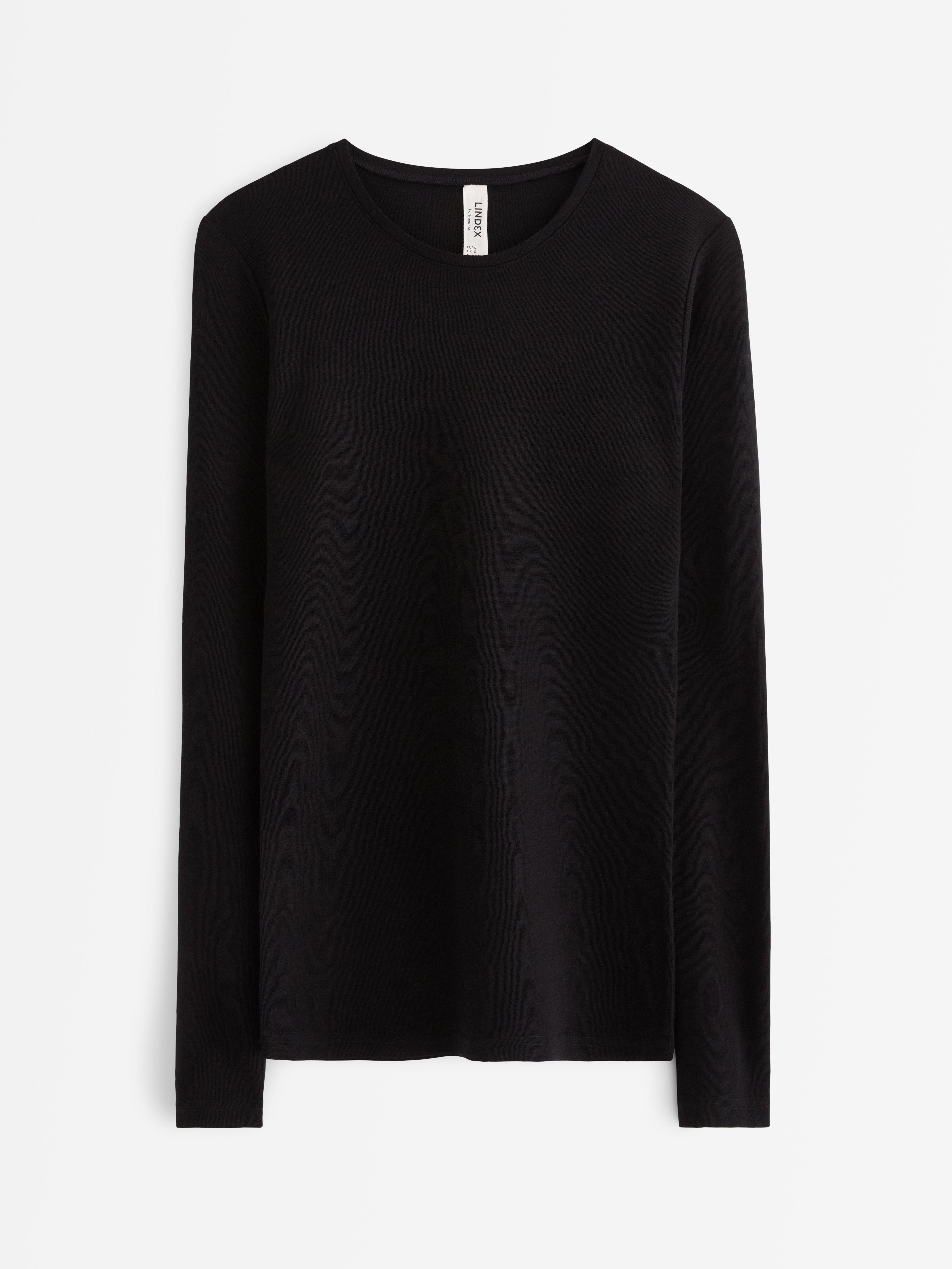 Top de manga larga de lana merino negro