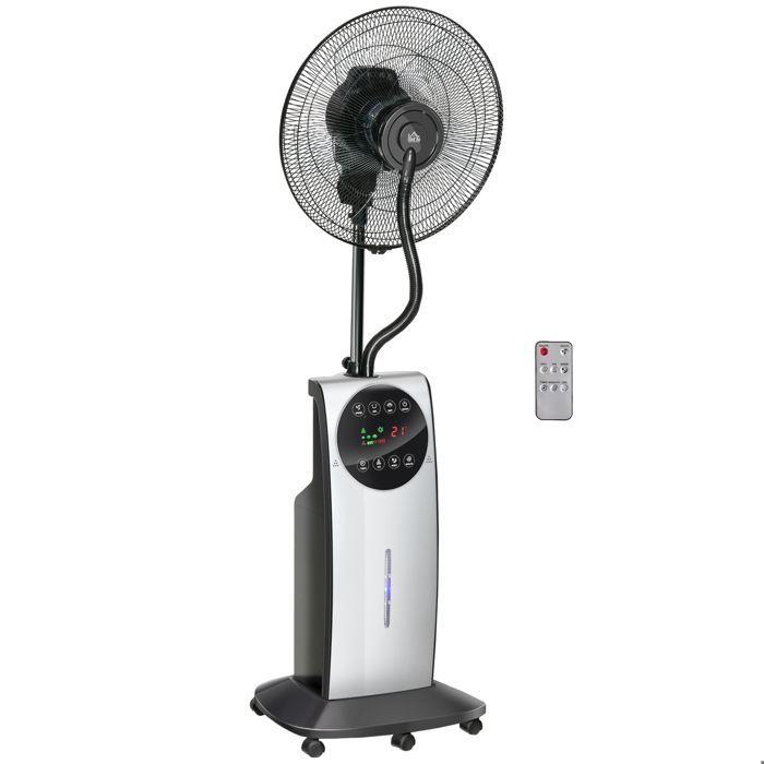 Ventilador nebulizador HOMCOM - 90W - 3 modos, 3 velocidades, control remoto, temporizador de 12 horas, oscilación de 70° - Gris y negro