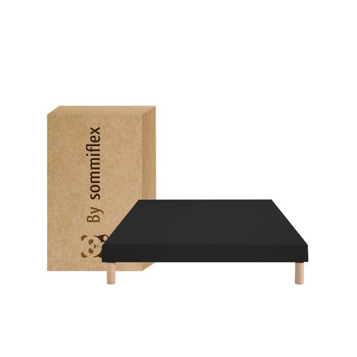 Base de cama tapizada en negro de 120x190 cm | Hecha a mano en Francia | Patas incluidas | Altura con patas: 27 cm - som120x190noir