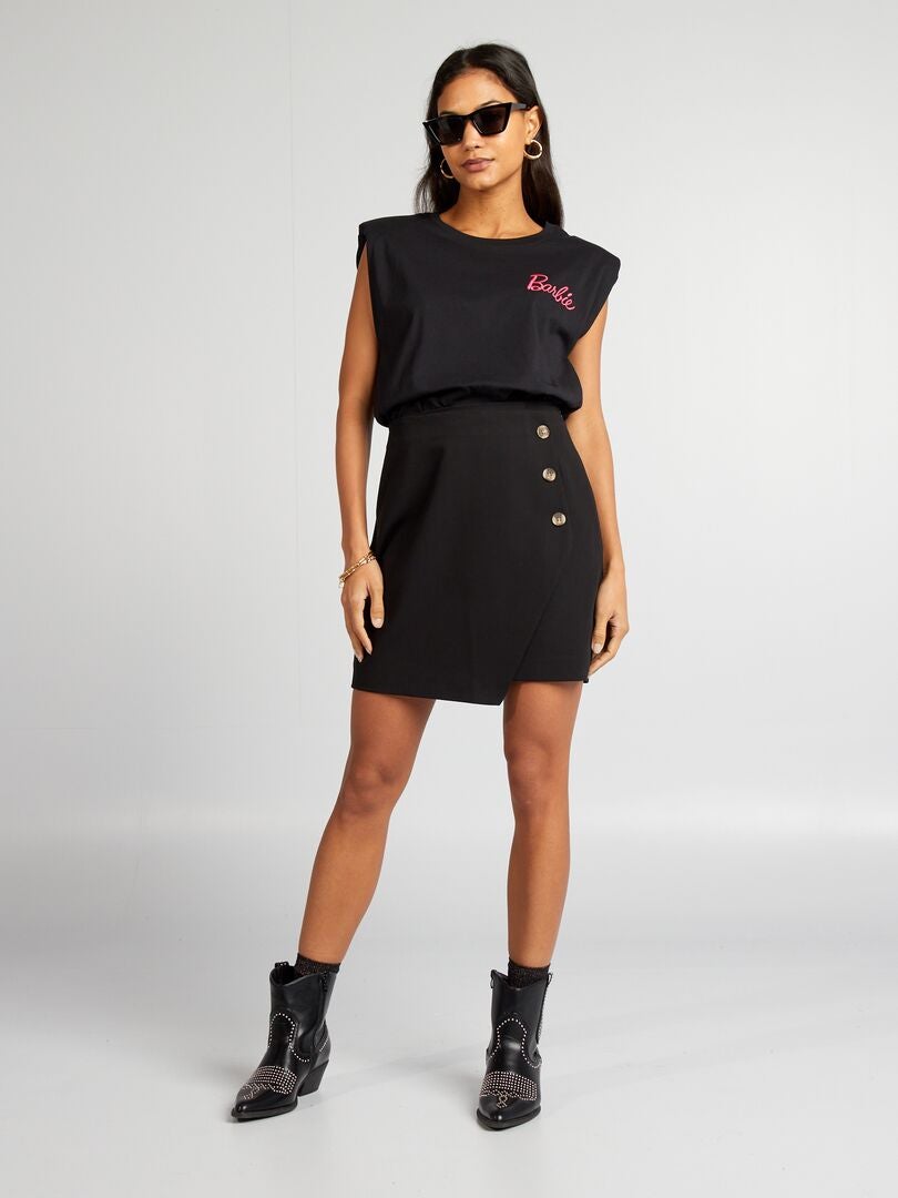 'Barbie'-T-shirt met schoudervullingen - zwart
