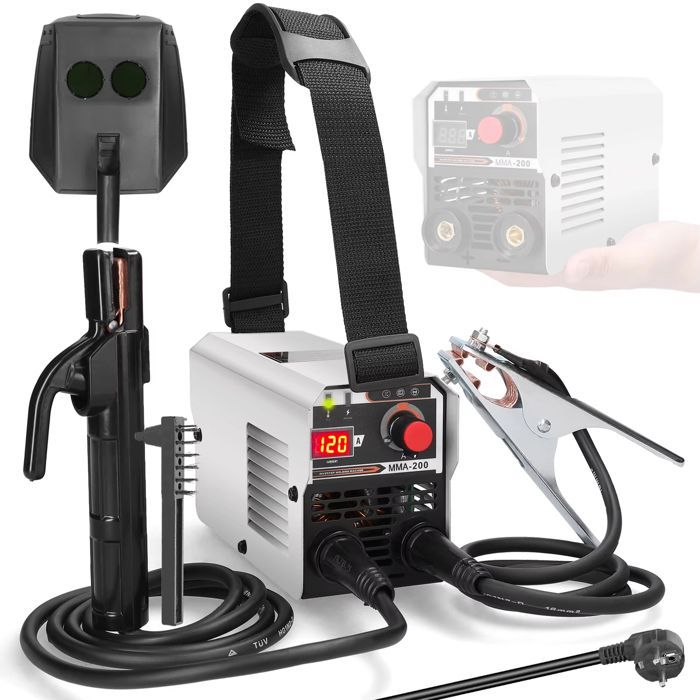 Soldadora inversora IGBT de 200 A - Soldadura MMA, MIG/MAG, TIG sin gas - Fuente de alimentación de 220 V - Diseño compacto y portátil