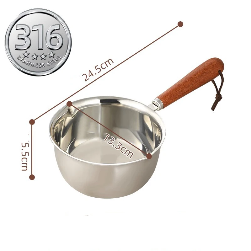 Casserole à huile en acier inoxydable 316, mini-casserole à lait chaud, poêle à frire avec manche en bois, petite casserole, casserole pour faire fondre le beurre, accessoires de cuisine