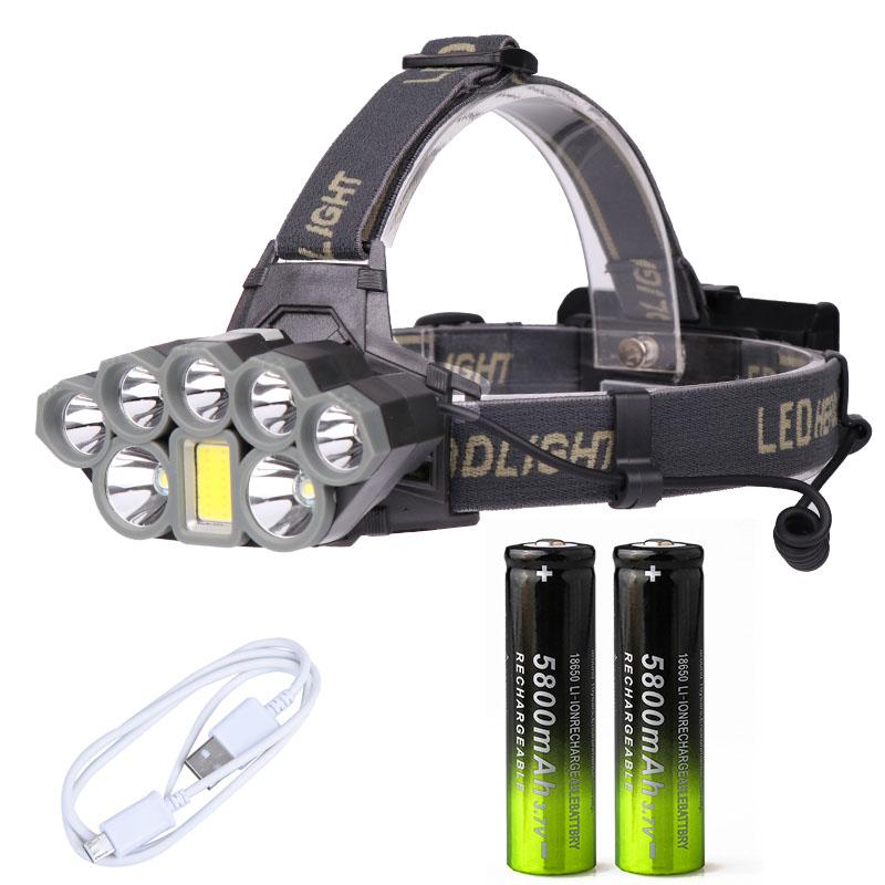 40000LM USB LED-hodelykt Oppladbar 18650 Lommelykt Hodelykt 8 Moduser COB T6 Camping Fiske Jaktlys