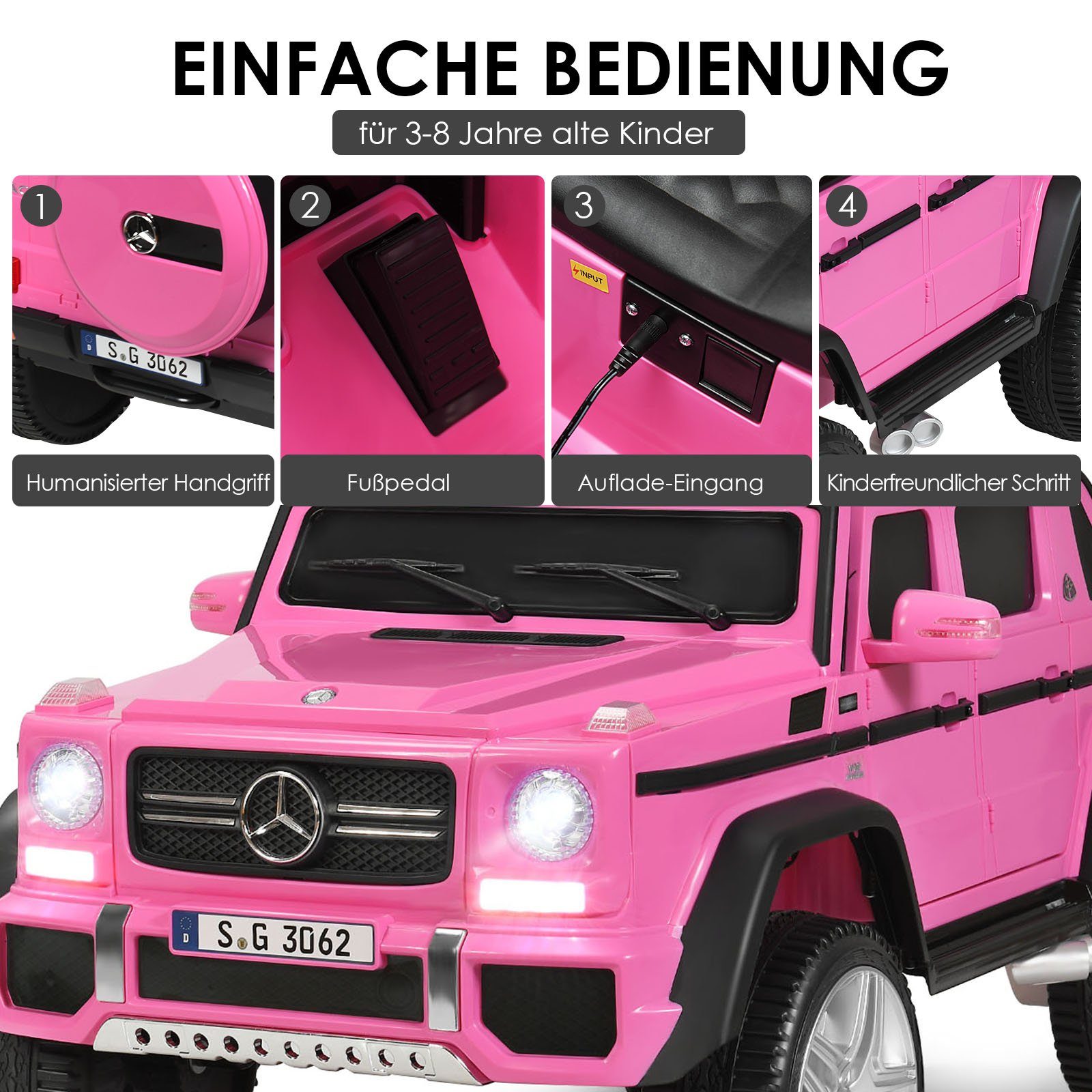 COSTWAY Elektro-Kinderauto Mercedes Benz, met muziek en LED, 2,5-5,5 km/u
