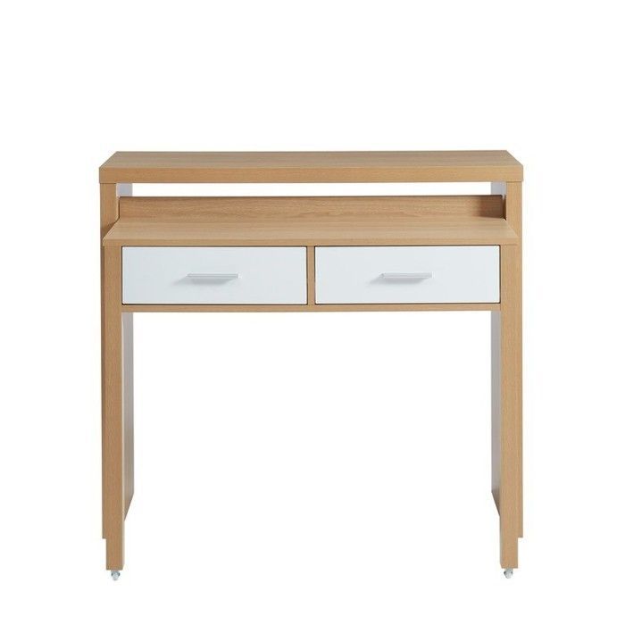 Escritorio STUDIO extensible en blanco y efecto roble con 2 cajones - Madera