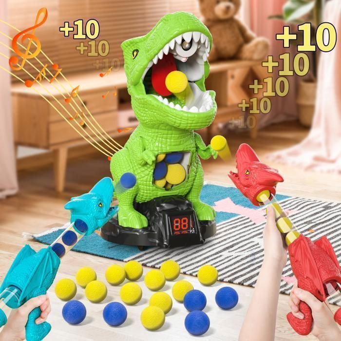 Jogo de Tiro ao Dinossauro - KUKUFUN - Pistola de Ar Comprimido, Spray, Placar LCD, Jogo de Competição ao Ar Livre para Crianças de 3 a 14 Anos
