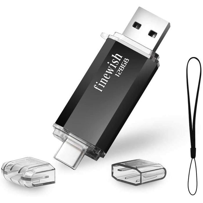 CLé USB 128 Go,2 en 1 USB C Pendrive 128gb Portable Clef USB 128go Type C Memory Stick 128 GB pour Huawei Xiaomi Oneplus OTG (Noir)
