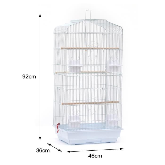 Cage Oiseau Volière Portable HEK pour Perruches, Perroquets, Inséparables, Mandarins et Canaris 46*36*92cm Blanc
