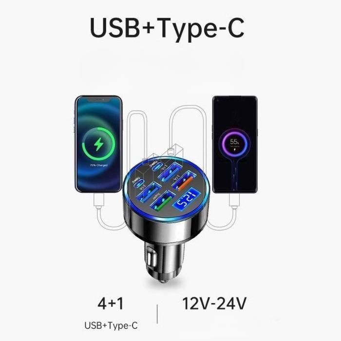 6-in-1 Car Charger - 120W with Digital Display – USB & Type-C, Ultra Fast Charging PASHASHOP
