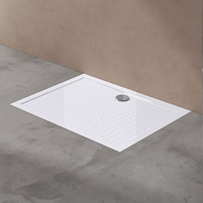 Plato de ducha Doporro Lucia04AR, acrílico, antideslizante, blanco, plano, rectangular, 90x120x4cm, con desagüe AL01.