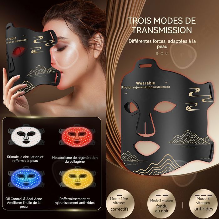 C Masque LED ipx6 étanche 4 couleurs avec 280 lumières LED masque de luminothérapie multifonctionnel Solarium Visage Lampe