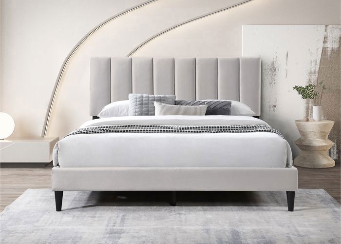 Letto matrimoniale 160x200 / 140x200 cm - Letto imbottito con rete a doghe - Letto matrimoniale 200x160 cm - Testiera trapuntata - Tessuto 250 g/m² -