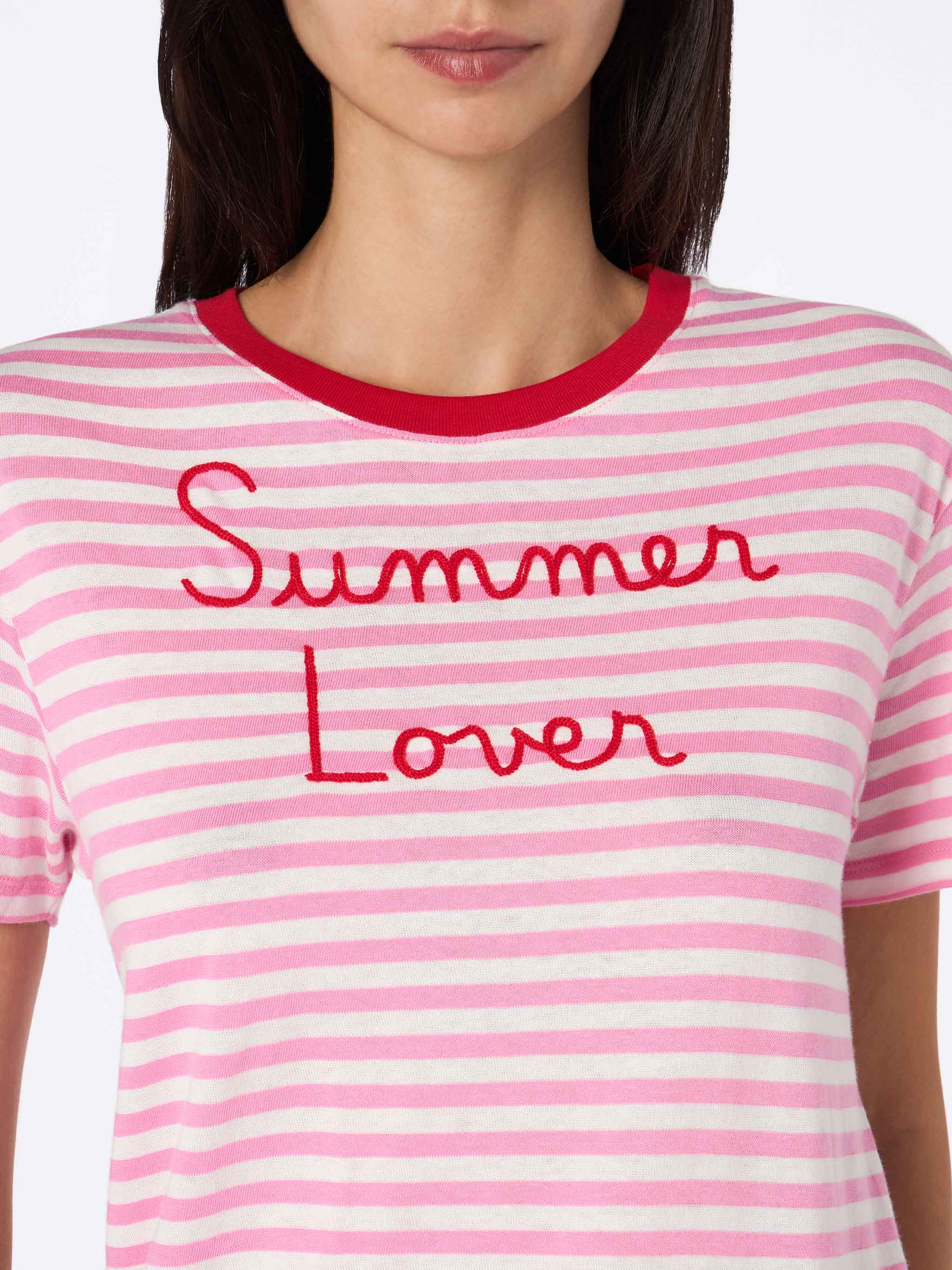 T-shirt girocollo in jersey di cotone a righe da donna Emiilie con ric
