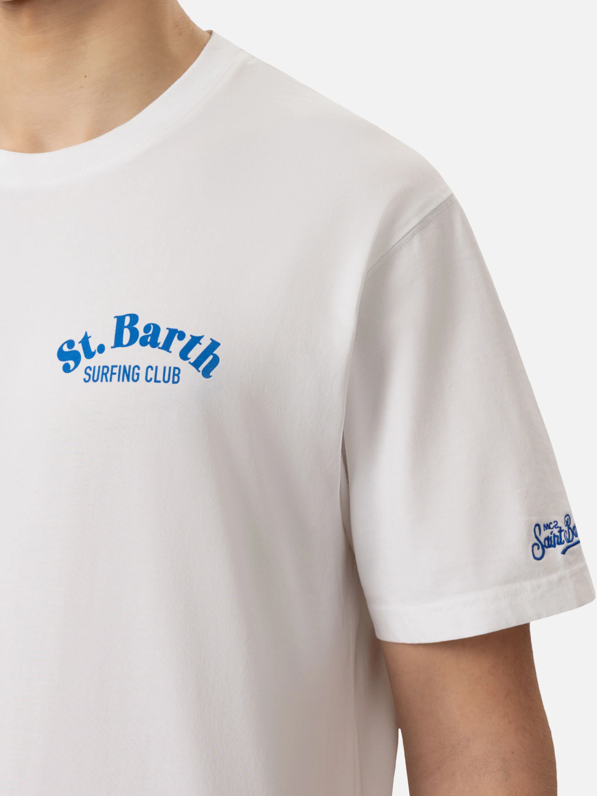 Heren T-shirt van gebroken wit katoen met St. Barth Hunting Wave-print.