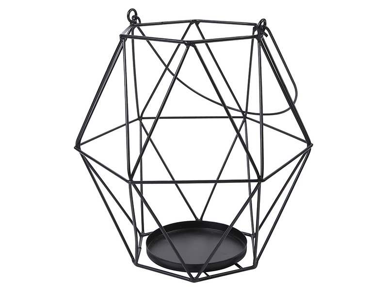 Lampion metalowy geometryczny 24 cm czarny