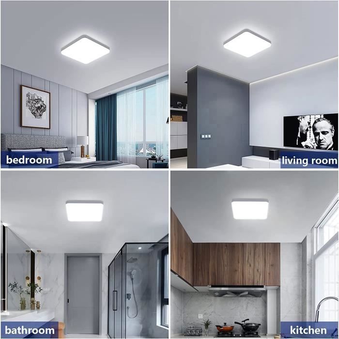 Plafoniera LED quadrata moderna DORLINK - 25 cm, bianca - IP65 - 32 W, luce bianca fredda 6500 K, ideale per bagno, cucina, soggiorno e camera da letto.