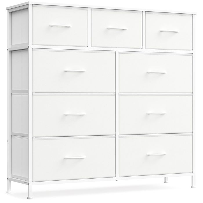 Commode 9 Tiroirs - Acier - Blanc Nuage et Blanc Neige - Polyvalente - Robuste - Montage Facile