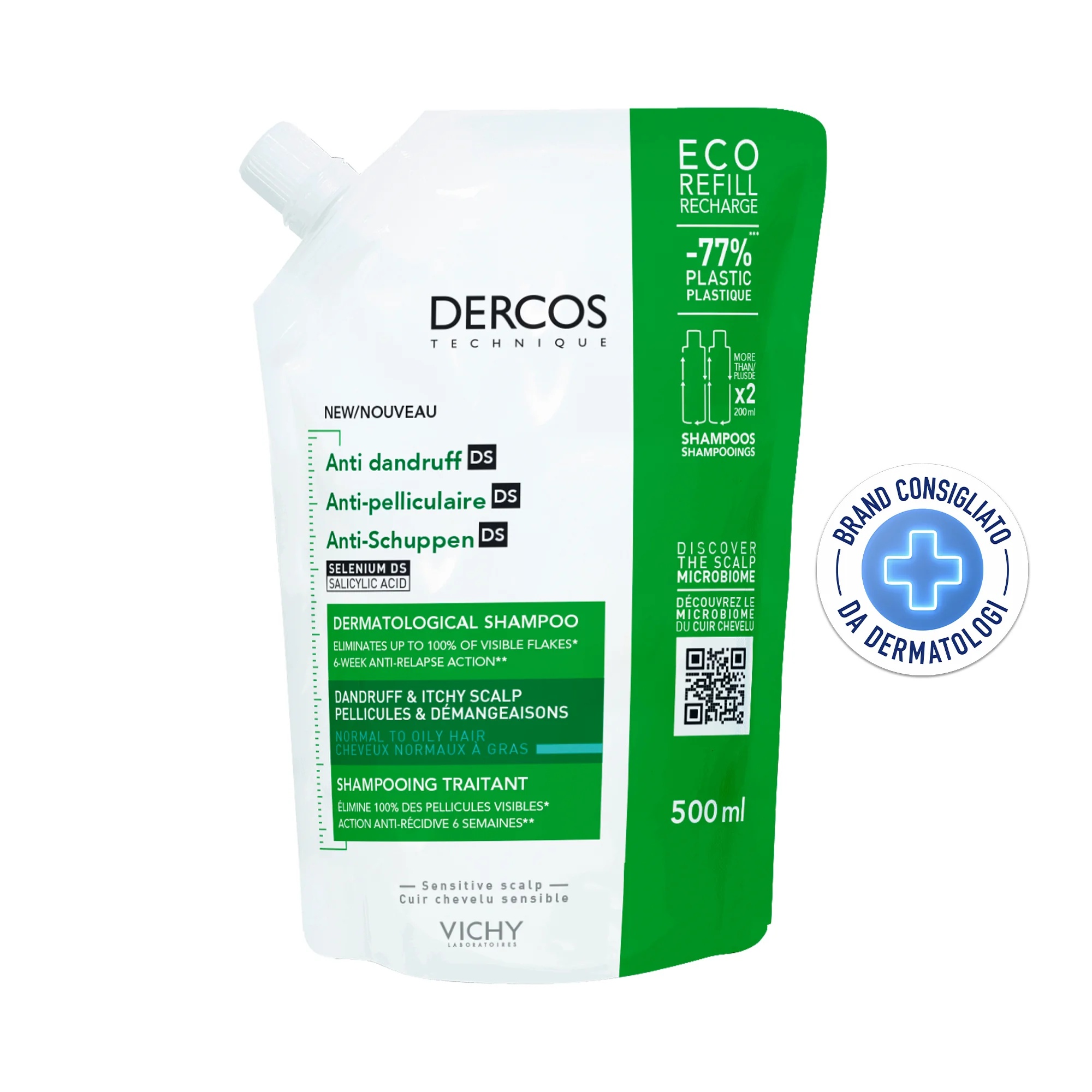 VICHY Vichy Dercos Eco kõõmavastane šampoon 500 ml täitepakend