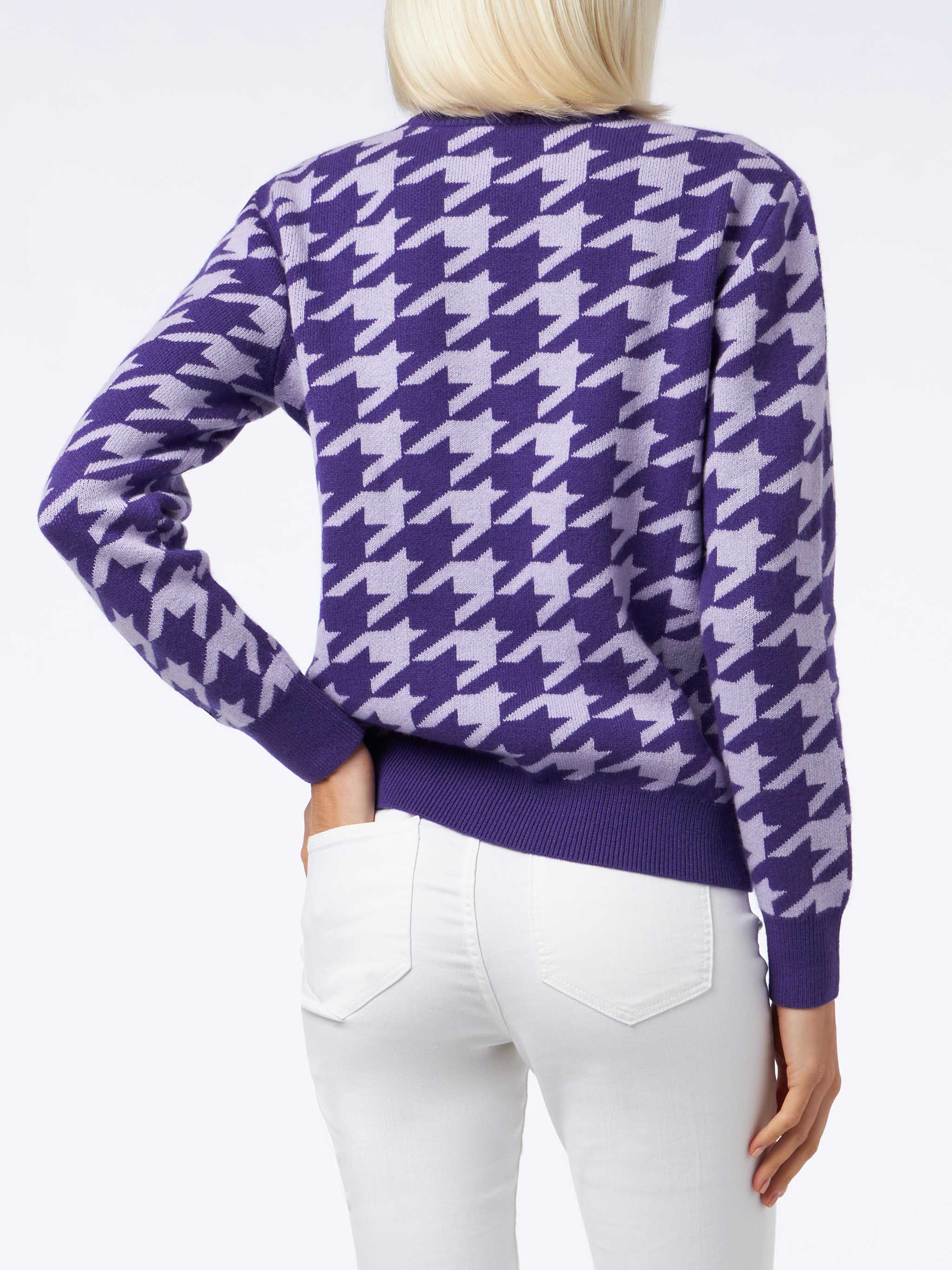 Maglione da donna girocollo pied de poule con stampa Snoopy | EDIZIONE
