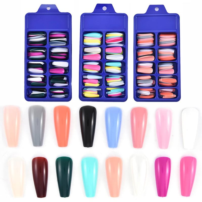 100 faux ongles professionnels INS Fashion, couleurs assorties, couverture complète, longs, forme cercueil, détachables, pour manucure artistique féminine