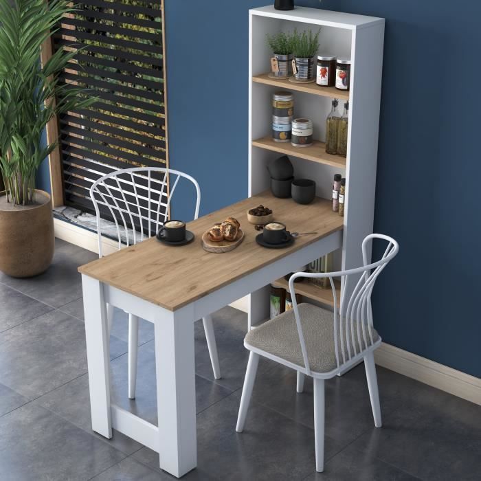 Table de cuisine - EMOB - Locelso - Blanc/Brun - Rectangulaire - 153 cm - 53 cm - 120 cm