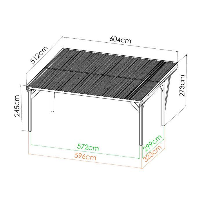COCHERA DE MADERA PARA 2 COCHES 30,9 M² 4 POSTES 9X9
