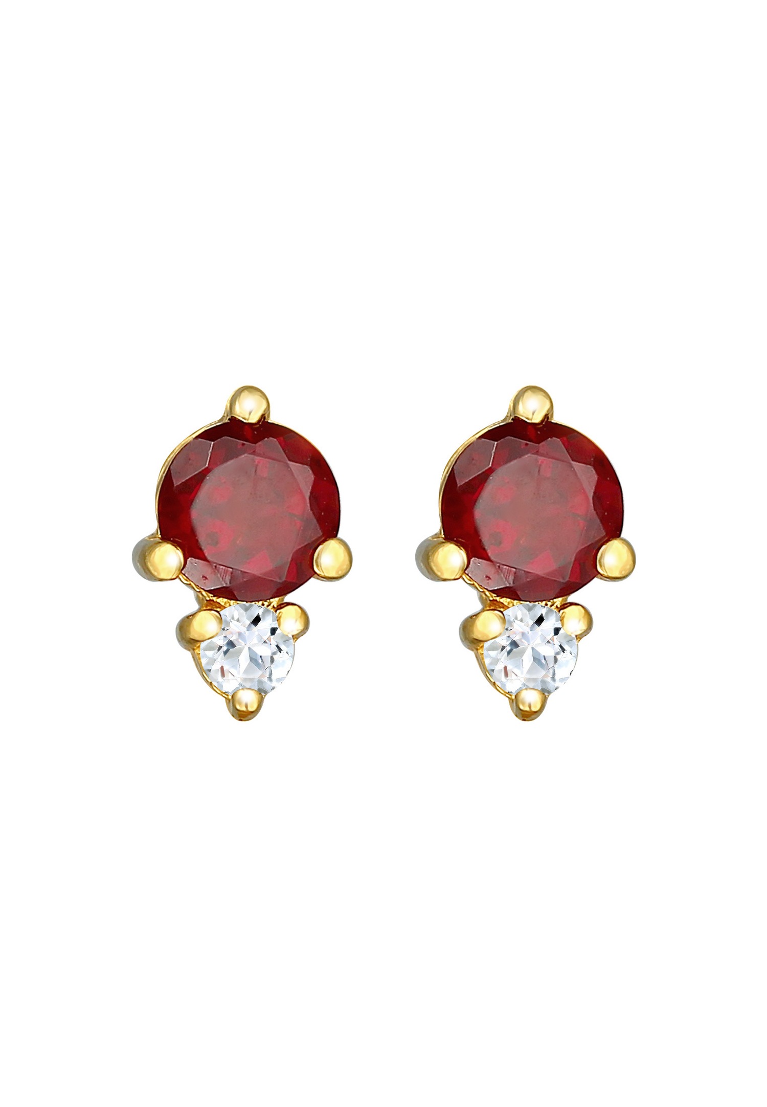 Elli PREMIUM Boucles d'oreilles clou de coeur rouge avec grenat et topaze en argent 925 plaqué or.