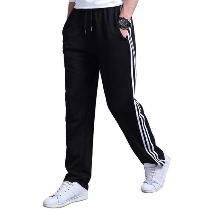 Pantalones deportivos de rayas para hombre - Negros - Pantalones deportivos de algodón para correr y hacer ejercicio