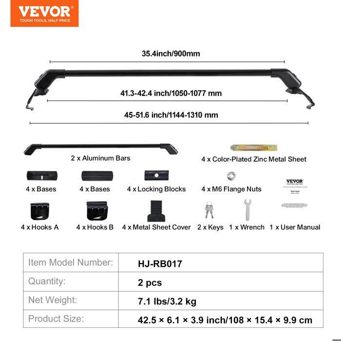 Barras transversales universales para techo - VEVOR - 108 × 15,4 × 9,9 cm